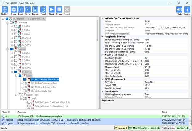 Transceiver Testing Screenshot | Keysight Receiver Compliance Test Automation Platform
